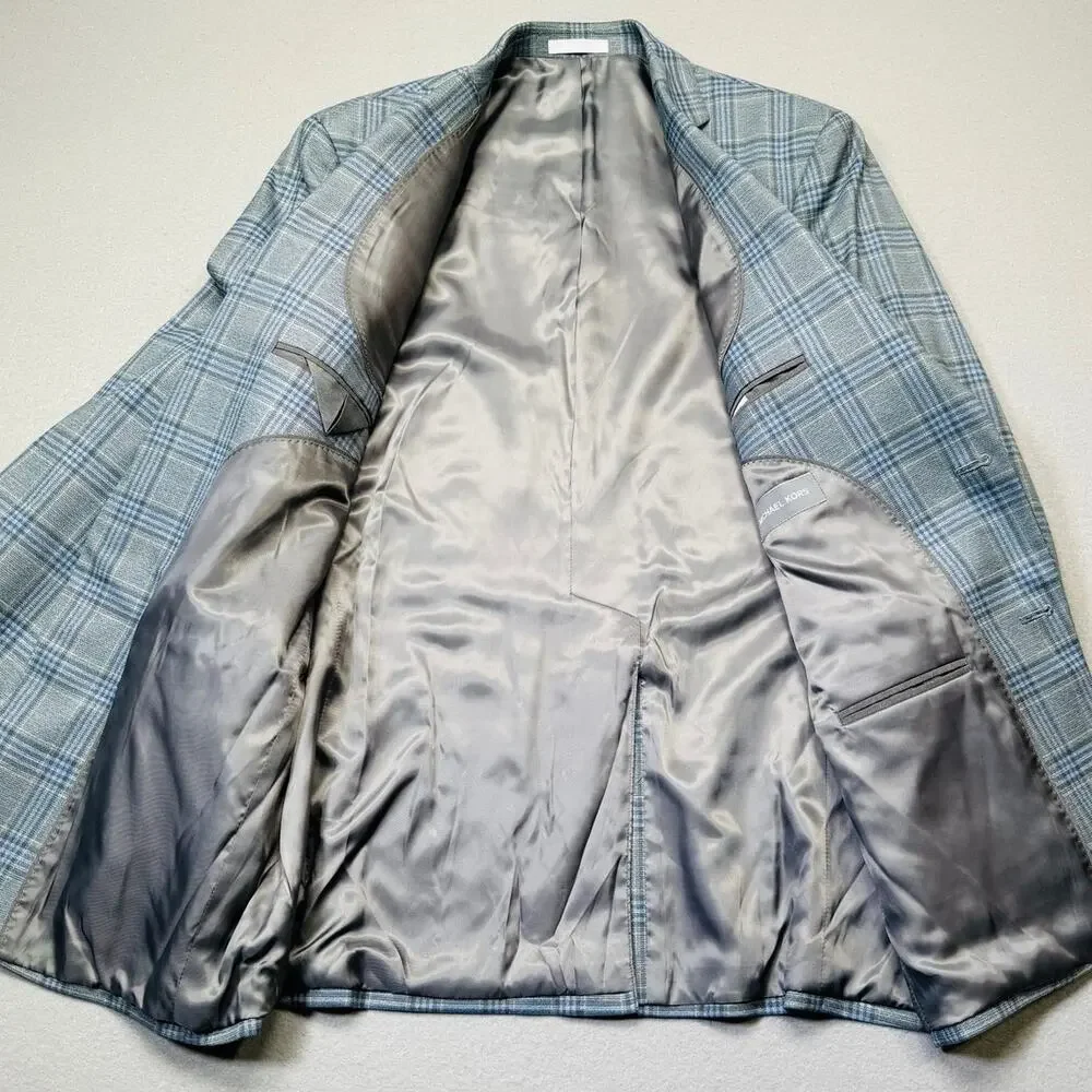 Michael Kors Men's Classic-Fit Seafoam Plaid Sport Coat, Seafoam 42L $295